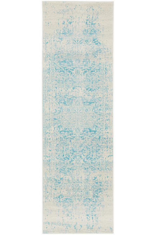 Evoke Glacier White Blue Transitional Runner Rug