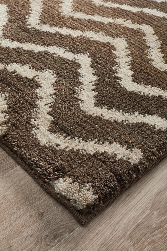 Moroccon Style Chevron Design Brown Beige Rug