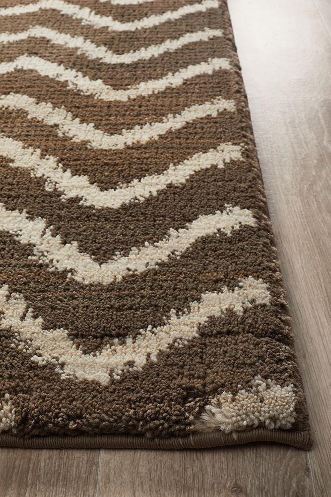Moroccon Style Chevron Design Brown Beige Rug