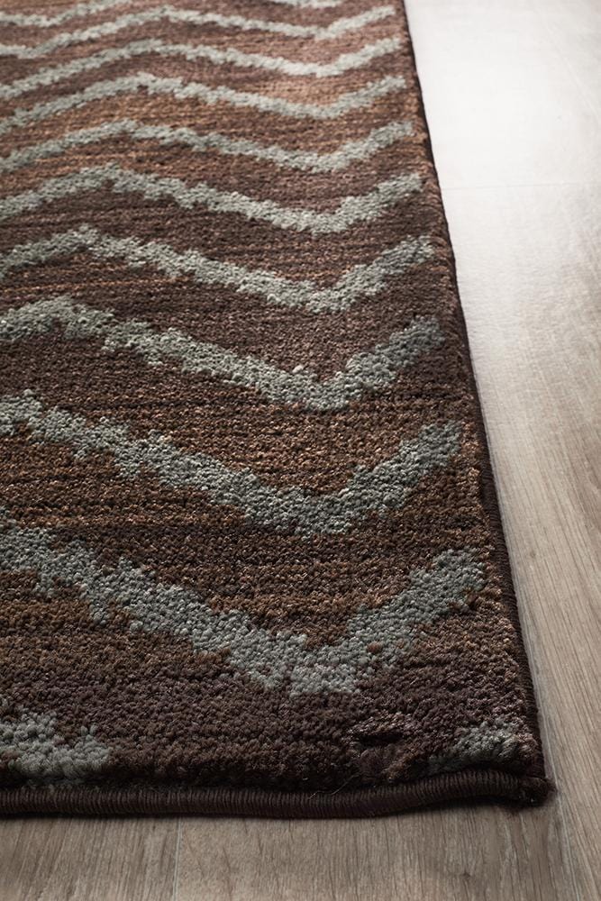 Moroccon Style Chevron Design Brown Grey Rug