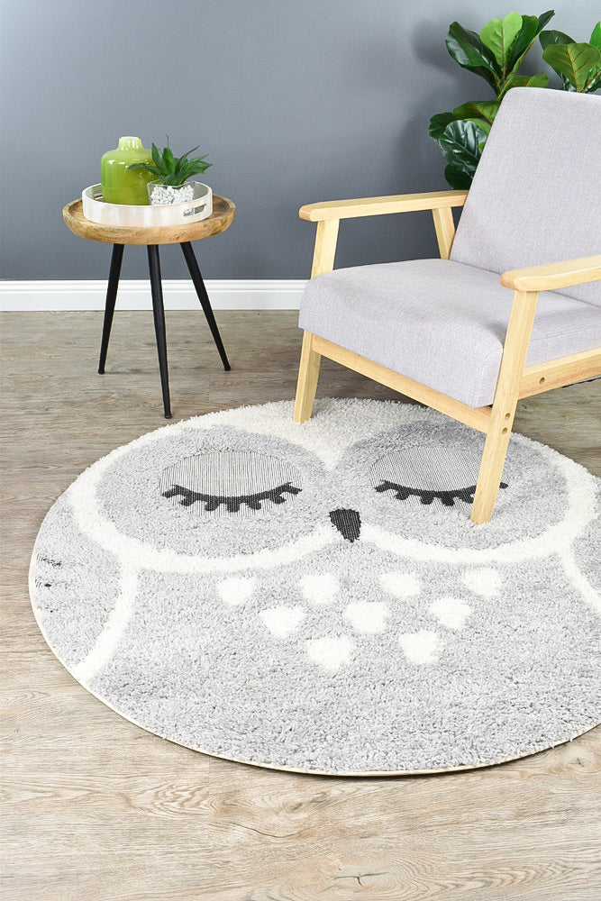 Mr&Mrs Owl 527 Grey Round Rug