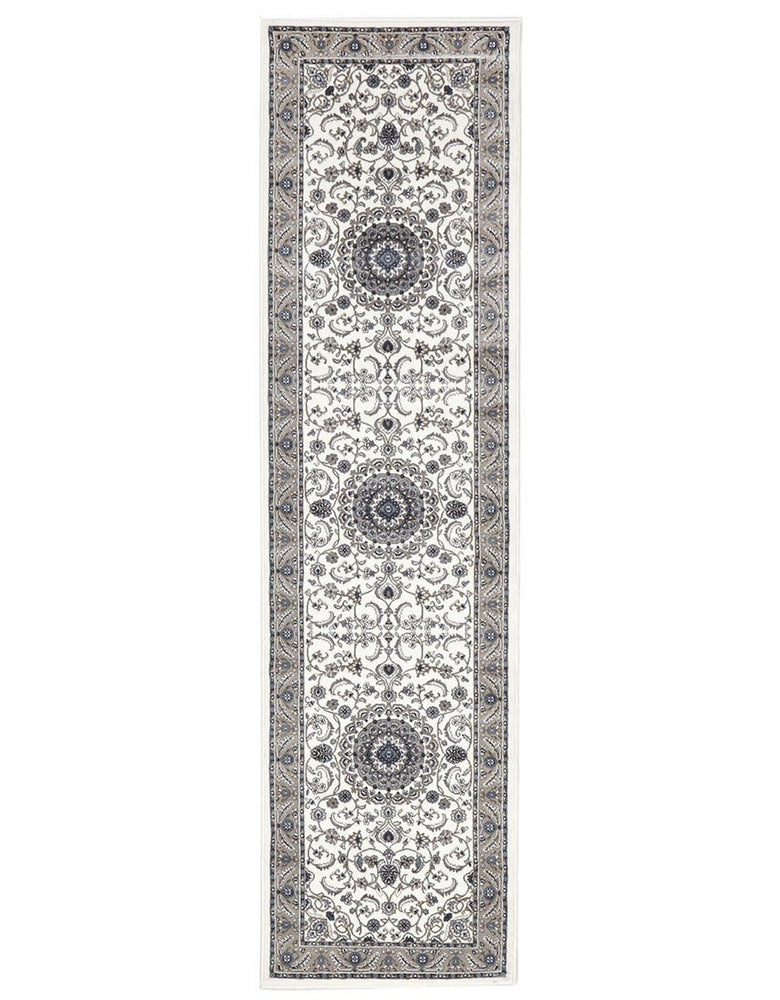 Sydney Collection Medallion Rug White With Beige Border